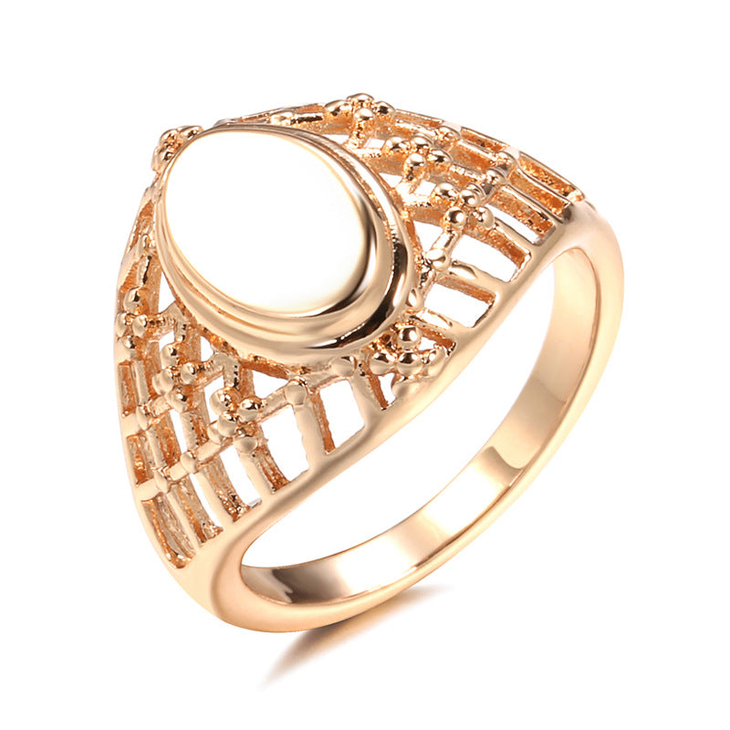 Trendy Copper Plated Real Gold Glossy Oval Fishnet Rose Ring - Z0475 Rose Gold / No. 6 MegaBDM