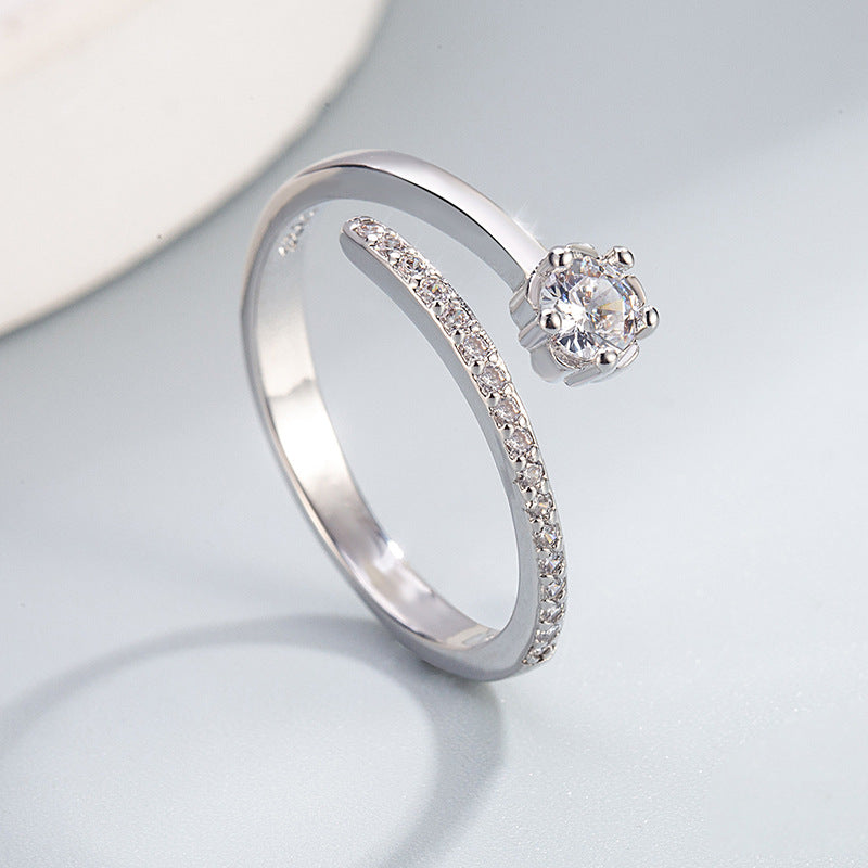 Fashion Sweet Elegance Simple Leaves With Diamonds Love Heart-shaped Personality Ring - White Gold Color [NJZ-71]] / Adjustable Opening MegaBDM