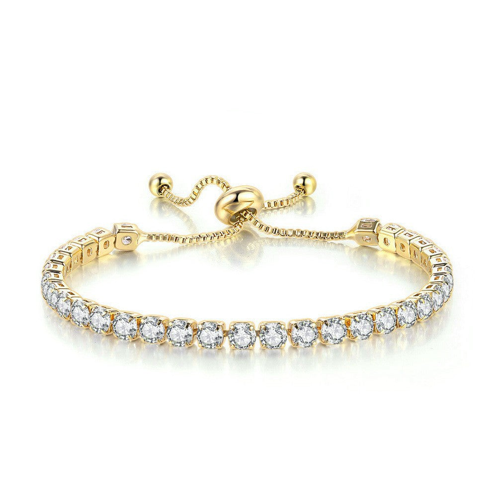 Women's Round Single Row Full Diamond Adjustable Beads Crystal Bracelet - Gold MegaBDM