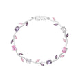 Luxury Style Quality Light Full Diamond Bracelet - Silver, Colored Leaves; White Purple MegaBDM