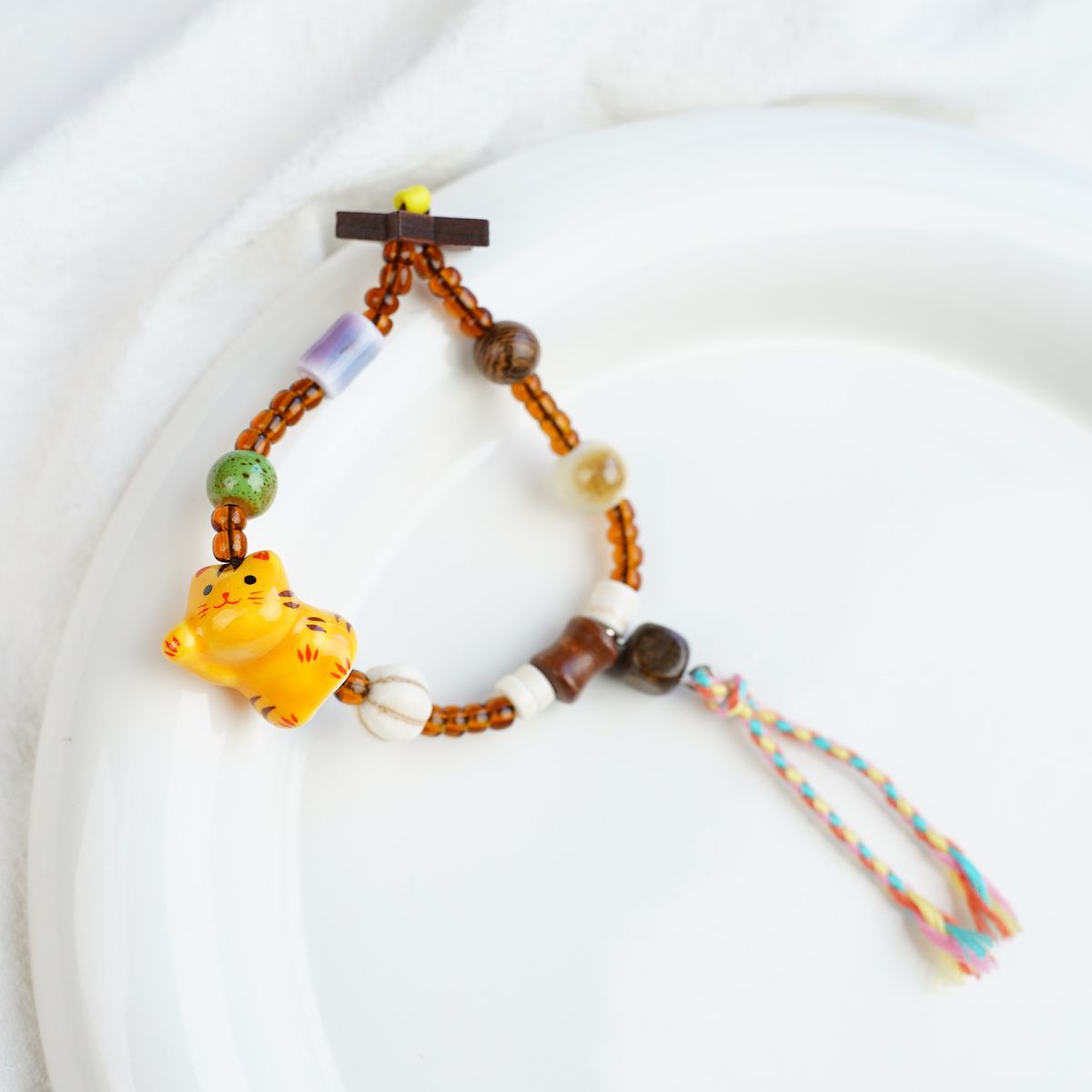 Lucky Cat Girlfriends Cute Couple Animal Premium Bracelet - 1174-03 Yellow Waving Cat MegaBDM