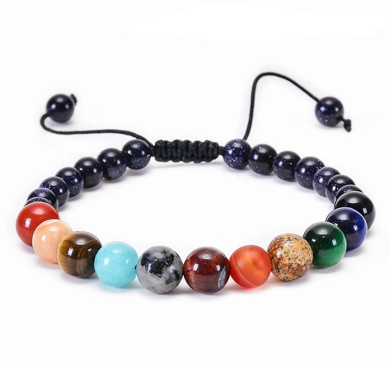 Women's Stone Elastic String Eight Planets Solar System Blue Bracelets - Blue Sand Planet Braided Bracelet MegaBDM