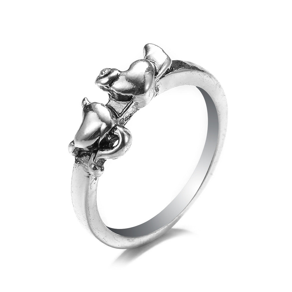 Knuckle Female Personality Rose Skull Spider Rings - THA336-27 / Adjustable Opening MegaBDM