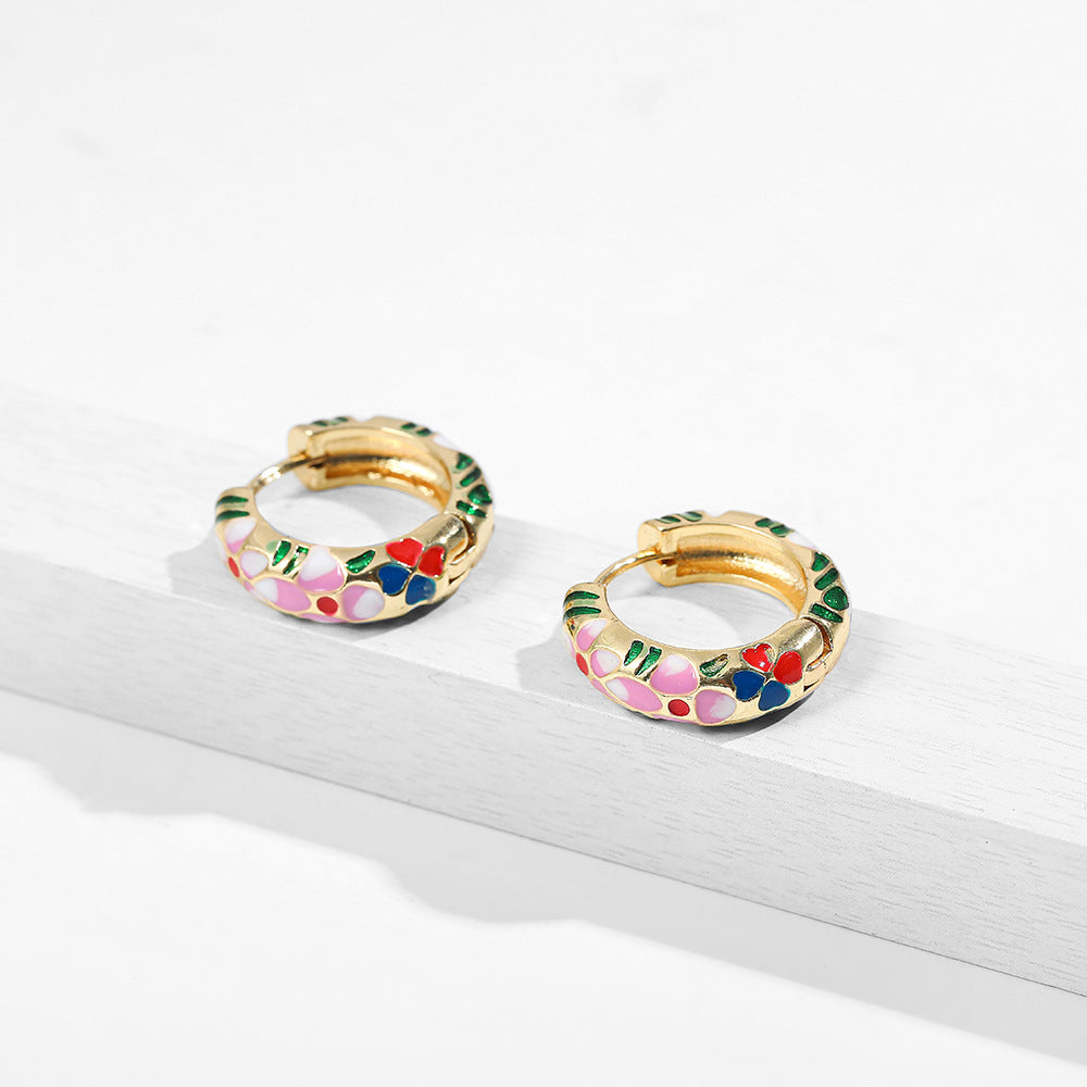 Ear Clip Colorful Flower Dripping Oil Earrings - Green MegaBDM
