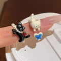 Pet Cat Open Female Fun Cartoon Animal Index Finger Unique Ring - Blue Butterfly Small White Meow Pearl Tomato Small Black Meow Two