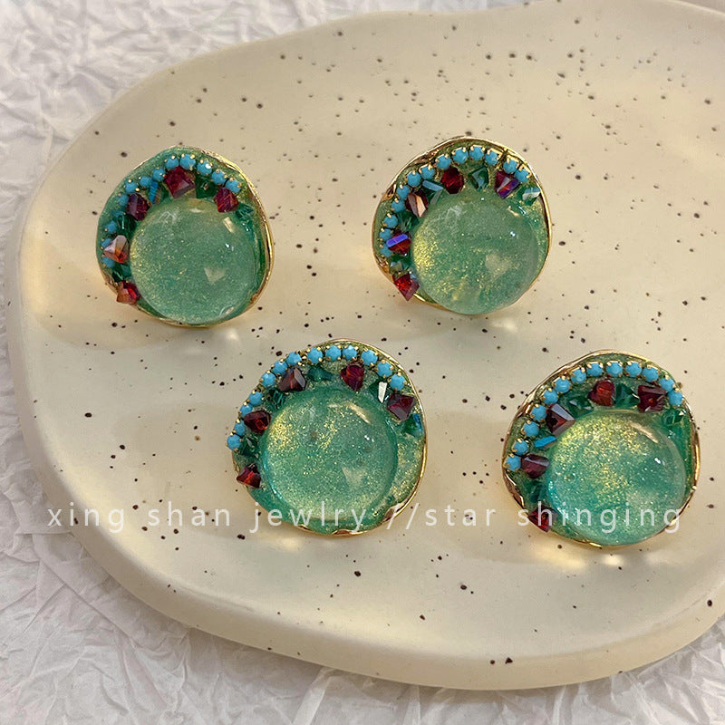 Court Retro Imitation Glaze Color Diamond Stud Earrings MegaBDM