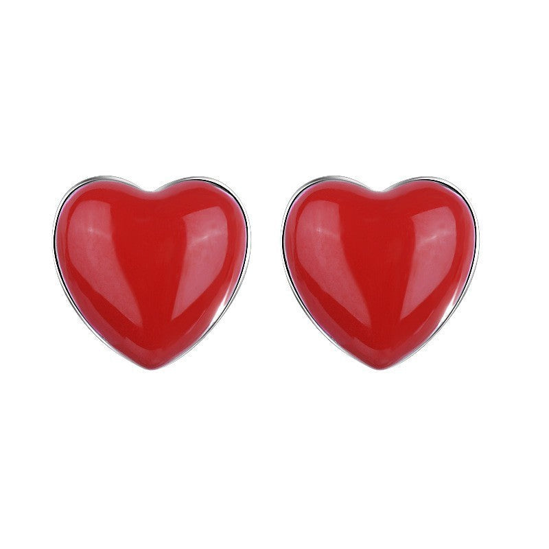Women's Pink Blue Heart-shaped Sweet Temperament Epoxy Ear Rings - E040 Red MegaBDM