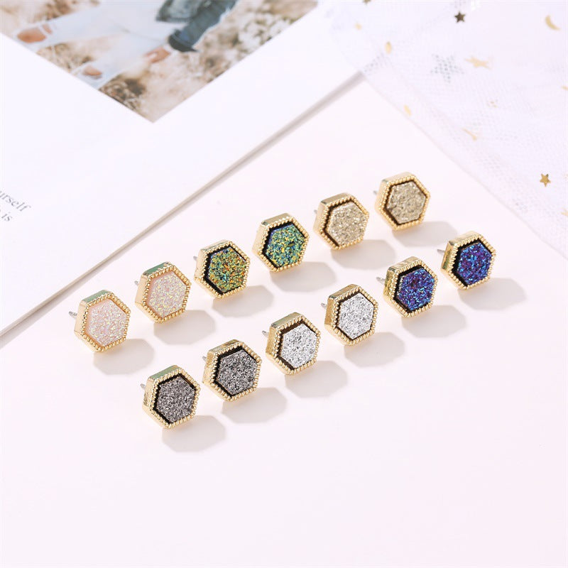 Women's Korean Starry Frosted For Fashion Hexagon Stud Earrings MegaBDM