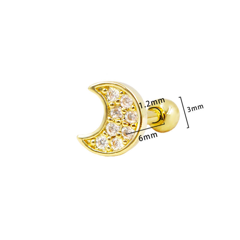 Three-dimensional Moon Ear Bone Nail Bow Stud Earrings - ER25081119-G MegaBDM