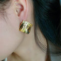 Trendy Cold Style Irregular Pleated Mesh Texture Exaggerated Earrings - E1607 Golden -- Diamond Lattice Woven Pattern MegaBDM