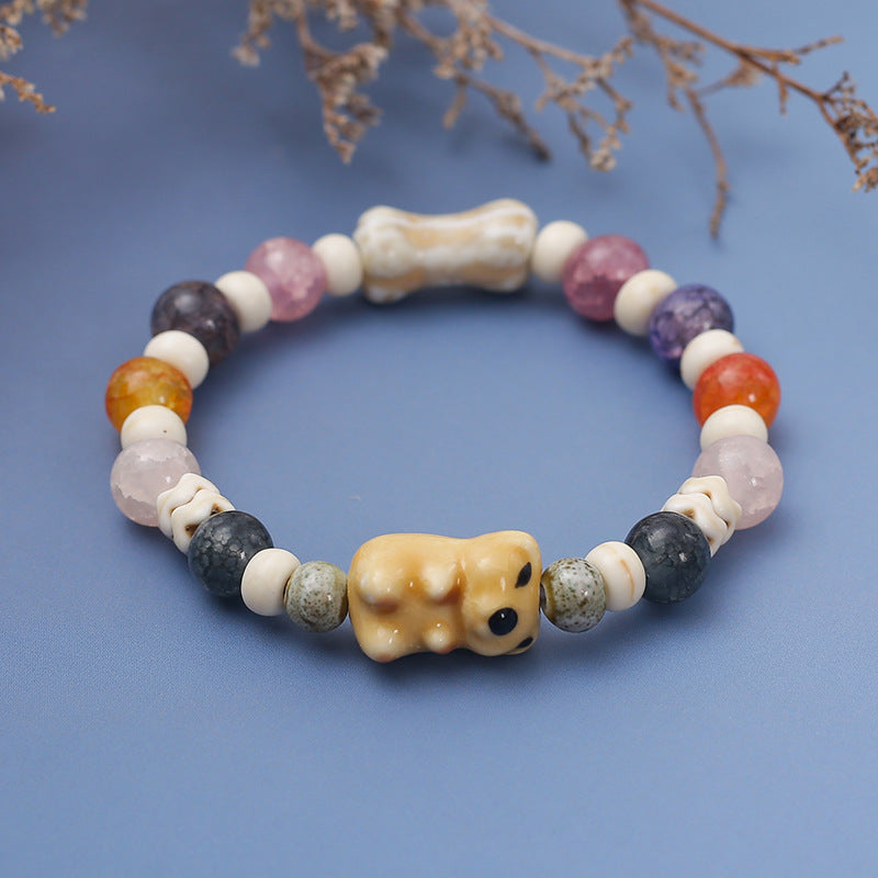 Cute Small Animal Ceramic Color Vintage Little Fresh Design High Bracelet - 05 Bear MegaBDM