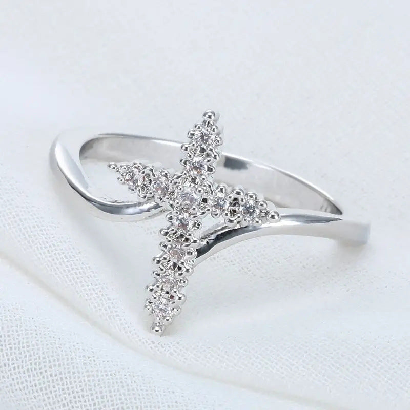Shi Inlaid Zircon Geometric Engagement Wedding Creative Ring MegaBDM