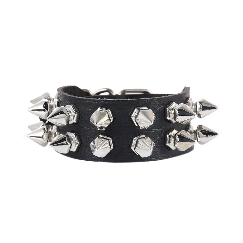 Rock Pointed Rivet Exaggerated Personalized Double Bracelets - Black MegaBDM