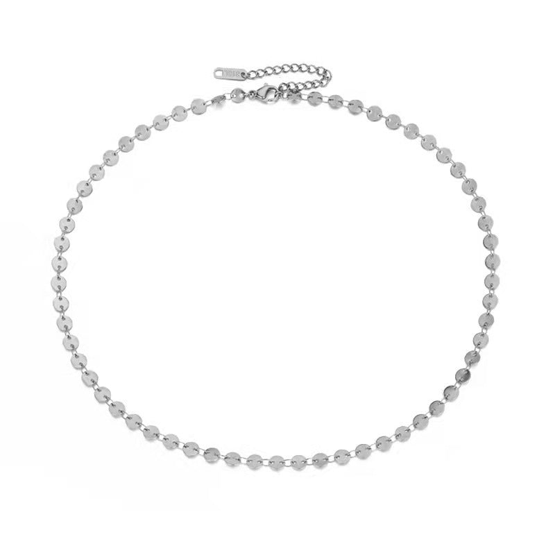 Fashion Personality Simple Vintage Copper Sequins Necklace - Silver MegaBDM