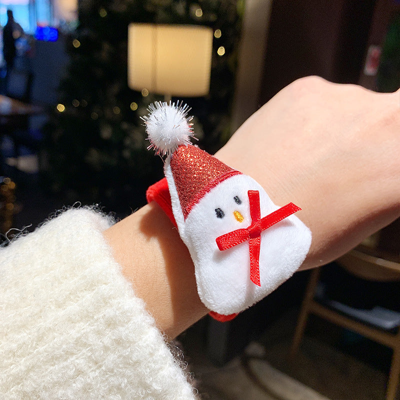 Christmas Plush Pop Cute Cartoon Doll Couple Small Gift Bracelet - # Bow Snowman (Ring Pop) MegaBDM