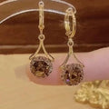 Personalized Minority Gray Full Diamond Retro Style High-grade Light Luxury Earrings - Coffee Color Rhinestone Earrings MegaBDM