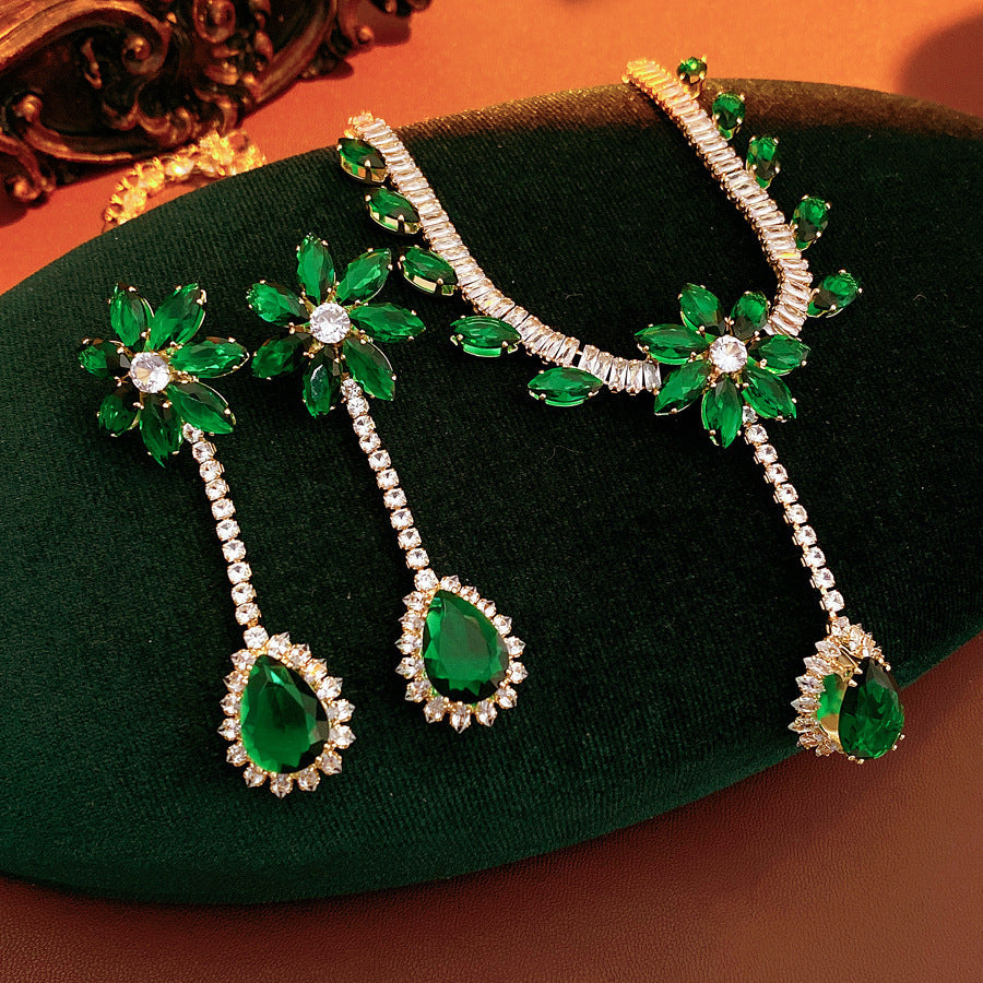 Elegant Drop Round Light Luxury Minority Necklaces - 71# Necklace-Golden-Green (Two-Piece Set) MegaBDM
