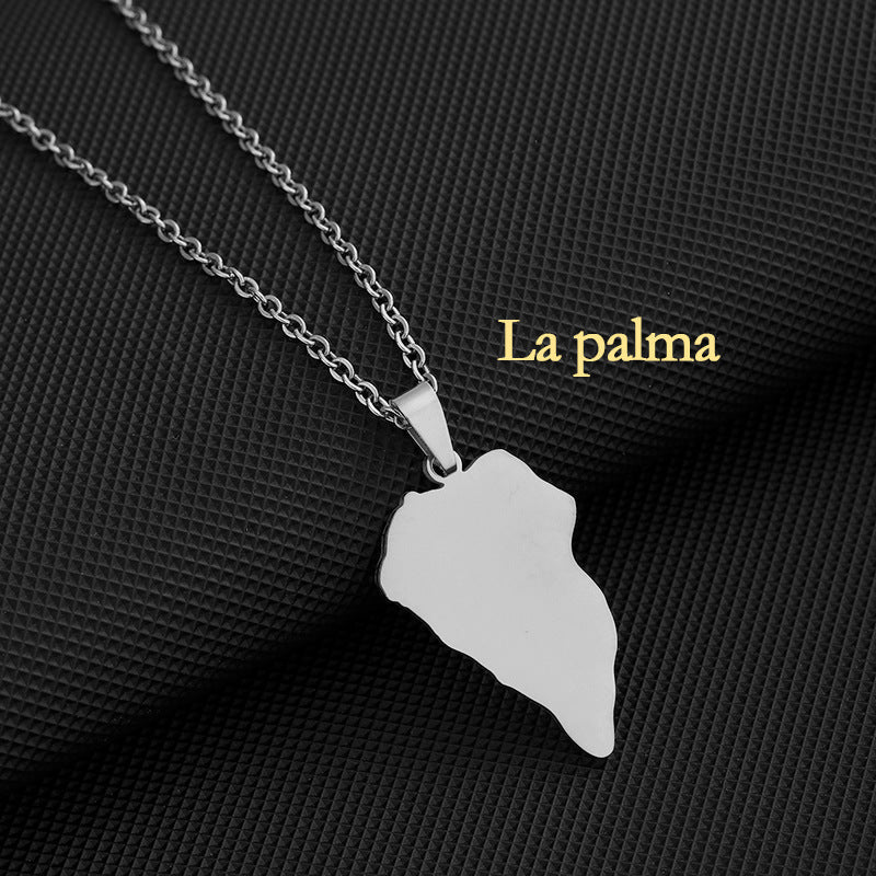 Stainless Steel Spanish Canary Islands Unisex Necklace - Lapal Bahamas Island Steel Color MegaBDM