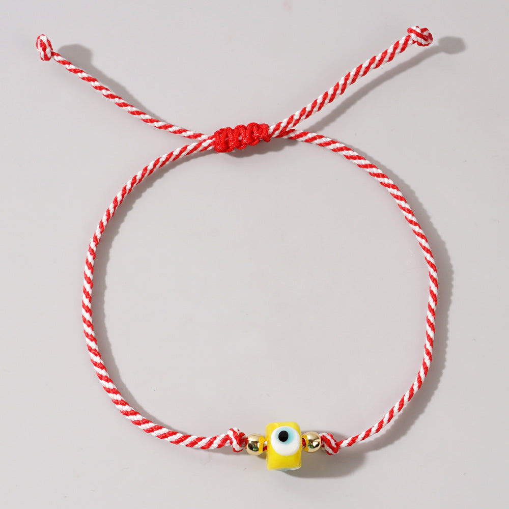 Women's & Men's Glass Devil's Eye Woven Hand Strap Adjustable Red Rope Bracelet - C-B23111501E MegaBDM