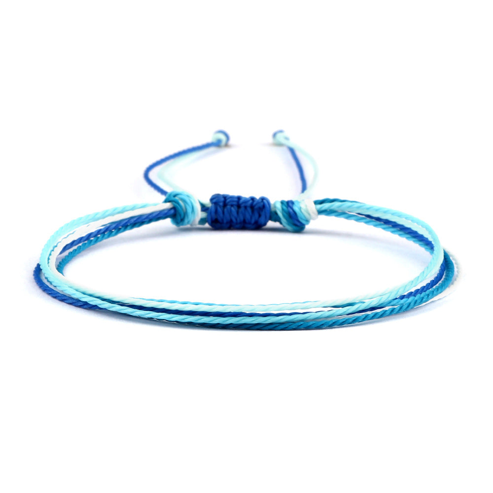 Coast Style Twin Creative Wax Line Hand Weaving Bracelet - White Blue Blue Knot MegaBDM