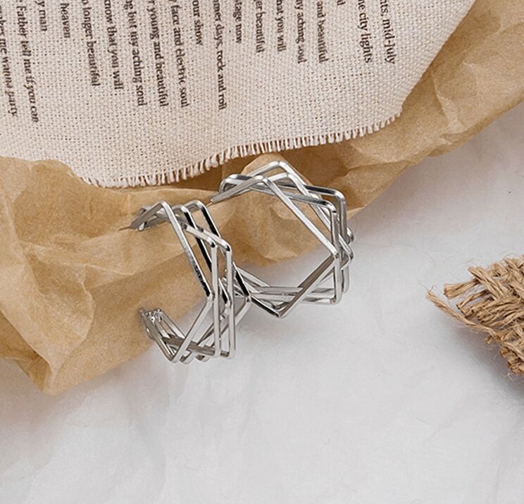 Sier Pin Simple Geometric Square Temperament Rings - Silver MegaBDM