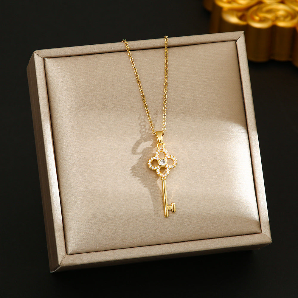 Women's Korean Style Micro Fashion Personality High-grade Key Stainless Steel Necklaces - 8367-Golden Key MegaBDM
