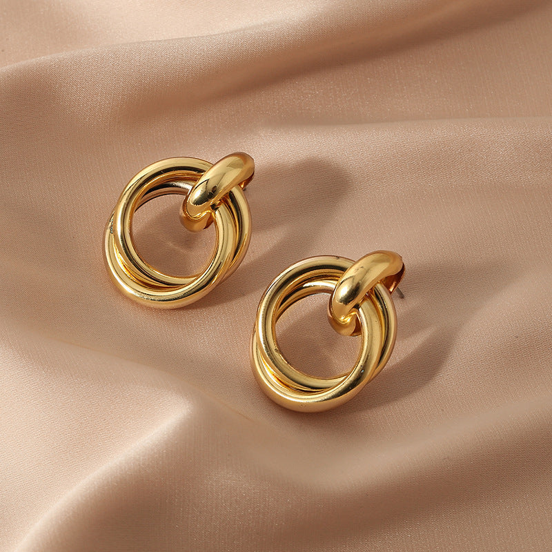 Exaggerated Geometry Female Style Alloy Winding Twist Retro Stud Earrings MegaBDM