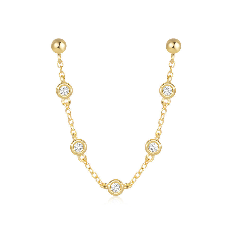 Women's Chain Tassel Ear Line Cold Style Stud Earrings - Style 5 (Single) [Yellow Gold]] MegaBDM