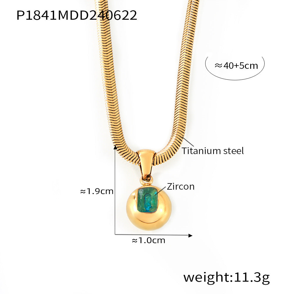 Zircon Titanium Steel Gold Plated Geometric Necklace - P1841-Golden March Lake Blue Zirconium MegaBDM