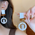 Women's Print Lovely Geometric Trendy Personality Light Luxury Earrings - 70# Silver Needle-White-Coffee Color MegaBDM