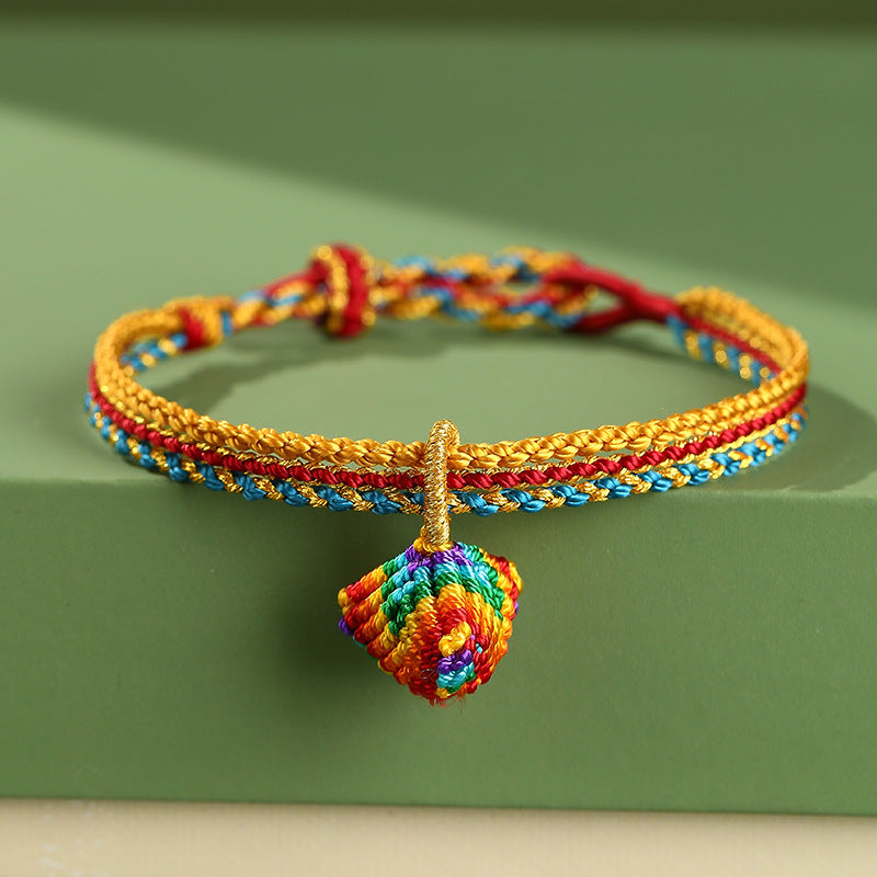 Festival Colorful Rope Ethnic Style Hand-woven Adult Small Sachet Carrying Bracelet - Sansheng Sanshi Zongzi (Blue, Red and Yellow) MegaBDM