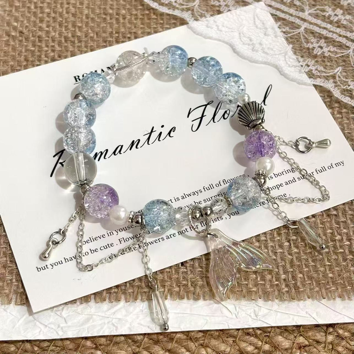 Pink Beaded Sweet Temperament White Bow Bracelets - Bracelet-Fantasy Sea Fishtail Tassel Bracelet MegaBDM