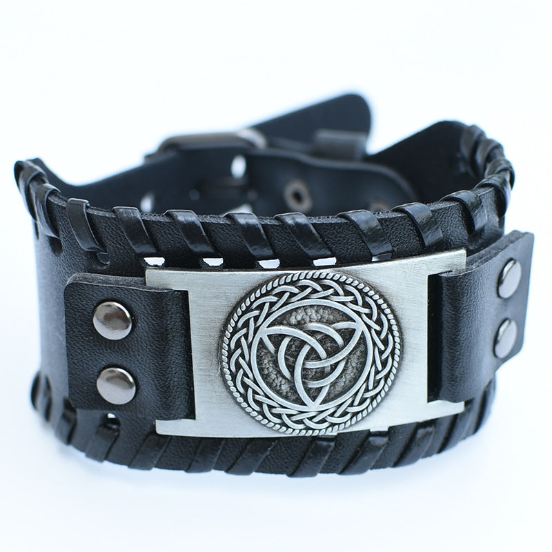Men's Retro Viking Totem Leather Wolf Head Bear Claw Gossip Lucky Bracelet - 5 MegaBDM
