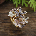 Women's Enamel Irregular Small Flower Elastic Fashion Rings - Small Flowers with Coffee Background Stretch Ring-Gold MegaBDM