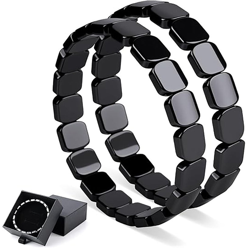 Men's Square Hematite Elastic Mixed Fashion Beaded Bracelet - 2 Pieces Hematite Bracelet / No box, please. MegaBDM
