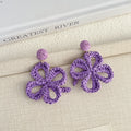 Women's Summer Tassel Flowers Hand-woven Raffia Vacation Style Earrings - E3206-2/Purple MegaBDM
