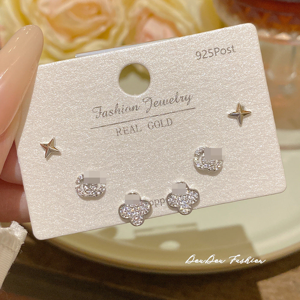 Women's Needle One Card Three Pairs Earings Small Delicate Summer High-grade Stud Earrings - K228 Gold Plating MegaBDM