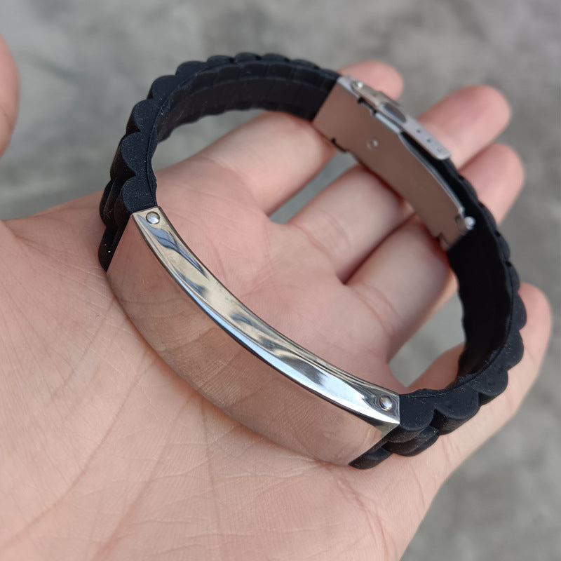 Men's Lettering Silicone Stainless Steel Trendy Bracelet - Steel Case Wide MegaBDM