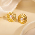 Steel Flower Heart Pearl Female Light Luxury Minority Water Stud Earrings - Threaded Pearl Stud Earrings 2141 MegaBDM