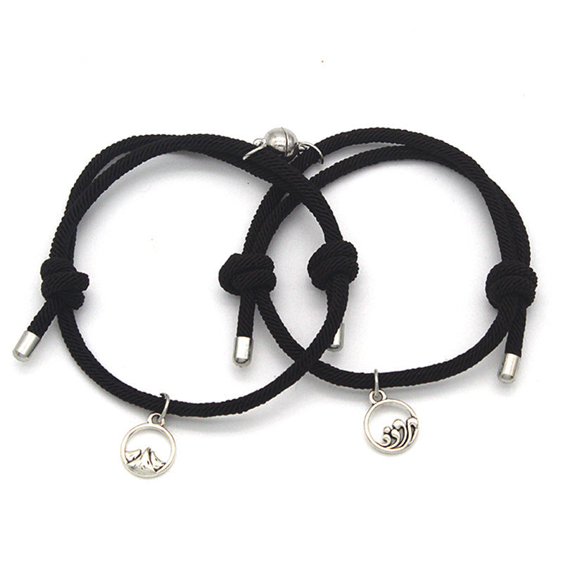 Alloy Sun Moon Oath Couple Magnet Bracelet - Black MegaBDM
