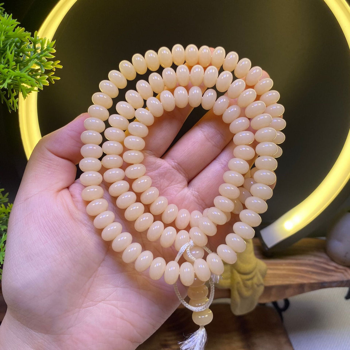Dyed Grass Green Gray Jade Bodhi Root Beads Bracelets - 6 * 9mm Deep Custard Abacus MegaBDM