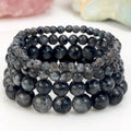 Women's & Men's Handmade Natural Stone Beaded For Twin Tourmaline Bracelet - Black Flash / 4 Pieces a Set MegaBDM