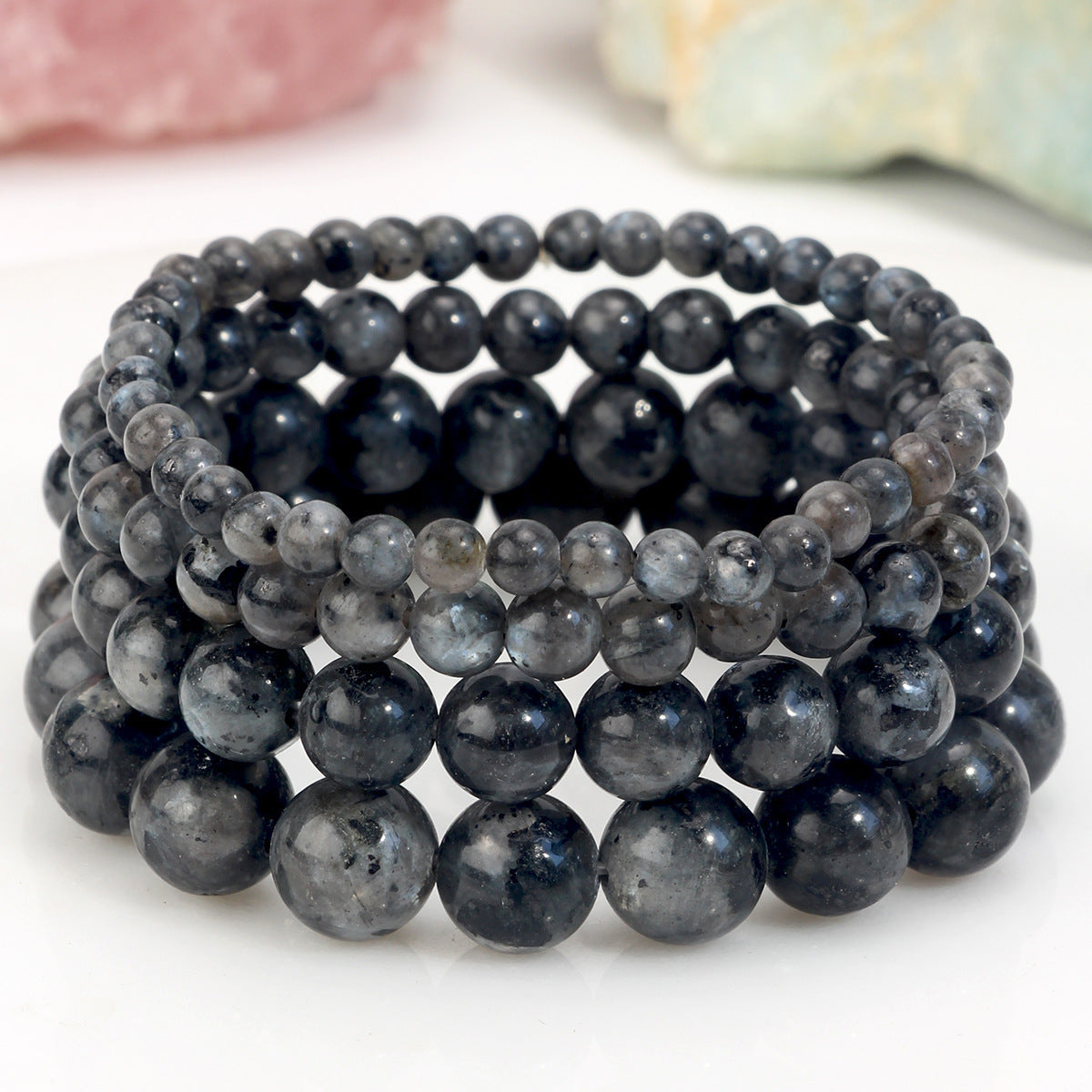 Women's & Men's Handmade Natural Stone Beaded For Twin Tourmaline Bracelet - Black Flash / 4 Pieces a Set MegaBDM