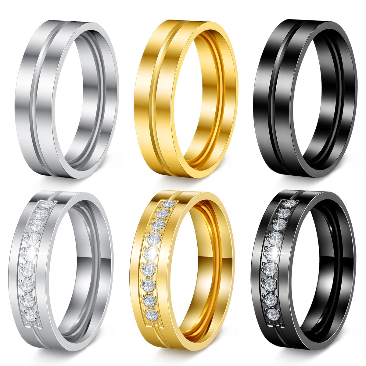 Stainless Steel Diamond Couple Zircon Bag Rings MegaBDM