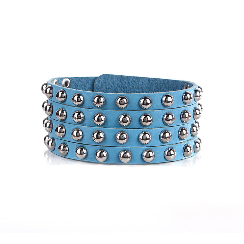Fashion Twist Leather Cool Punk Rock Bracelet - Blue MegaBDM