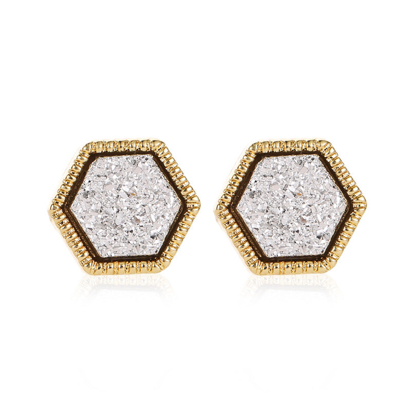 Women's Korean Starry Frosted For Fashion Hexagon Stud Earrings - 03 Silver 4581 MegaBDM