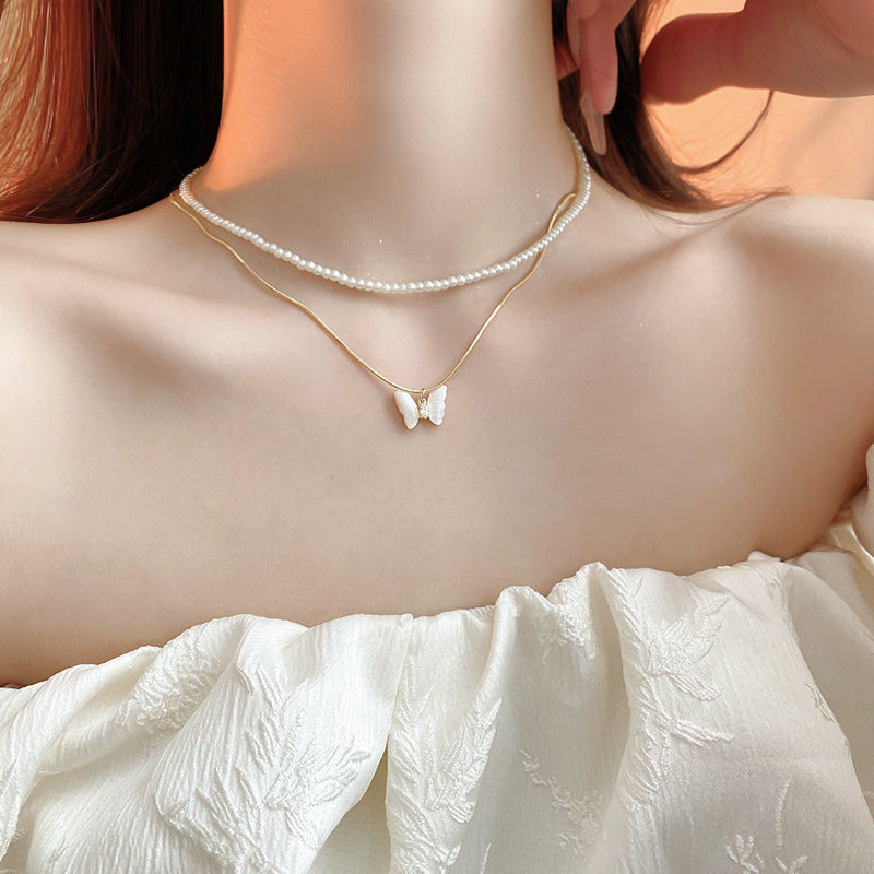 Women's Bow Tie Pearl Elegant High-grade Clavicle Chain Necklaces - 61# Necklace-Gold (Real Gold Plating) MegaBDM
