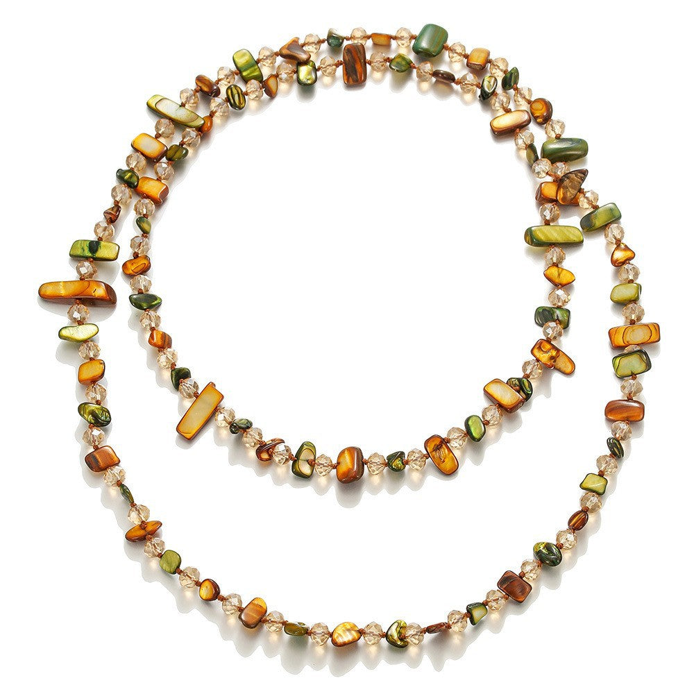 Shell Knotted Bead Light Luxury Minority Vacation Necklaces - Bohemian Green Coffee Color 120cm Knotted MegaBDM