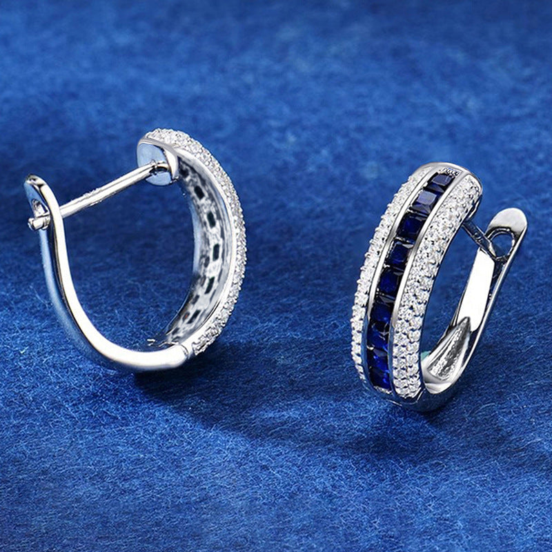 Refined Zircon Ear Design Sense Advanced Imitation Sapphire Classic Earrings MegaBDM