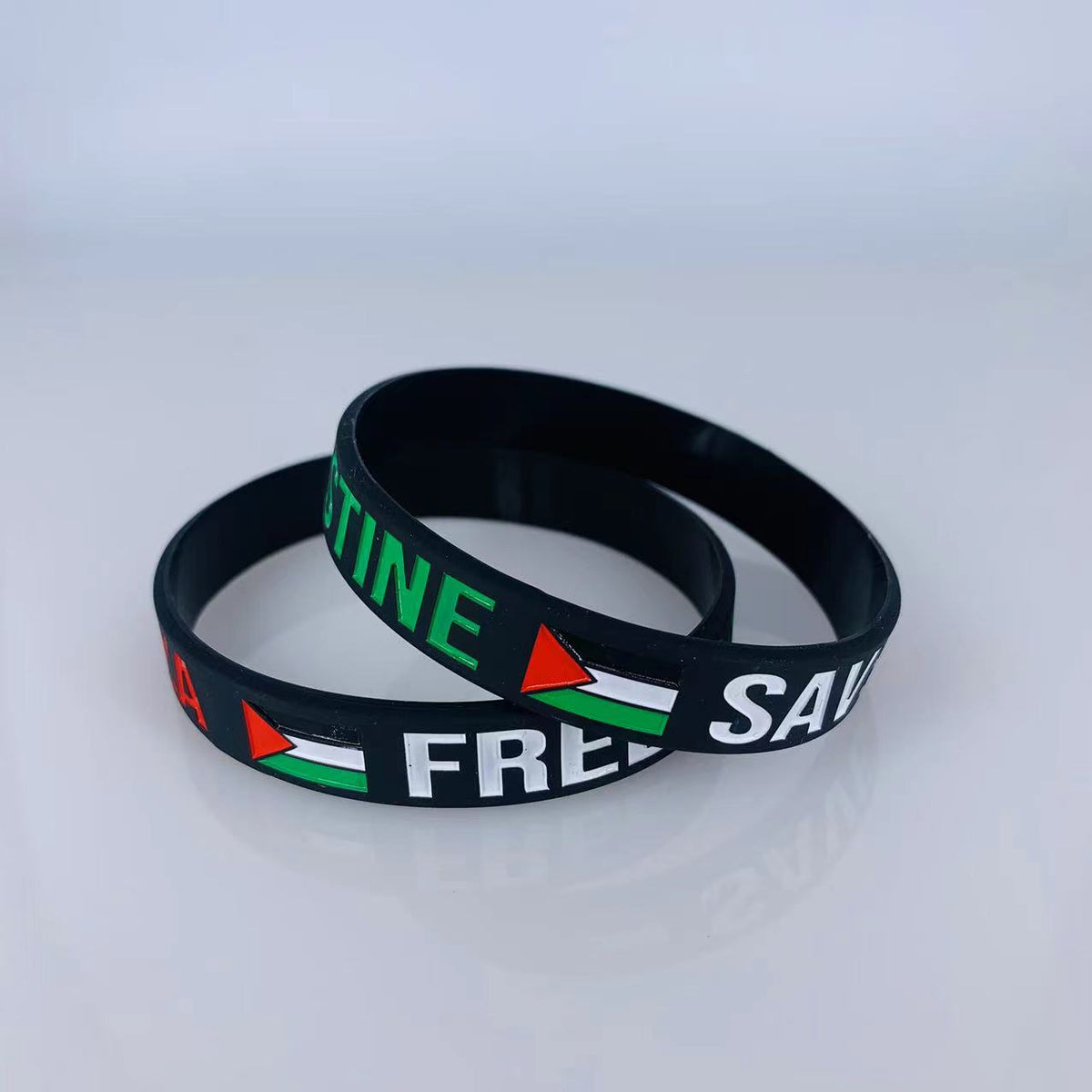 Palestinian Flag Engraved Color Gaza Logo Pattern Support Bracelets - Black Background Color Filled with Multicolor / Silicone MegaBDM